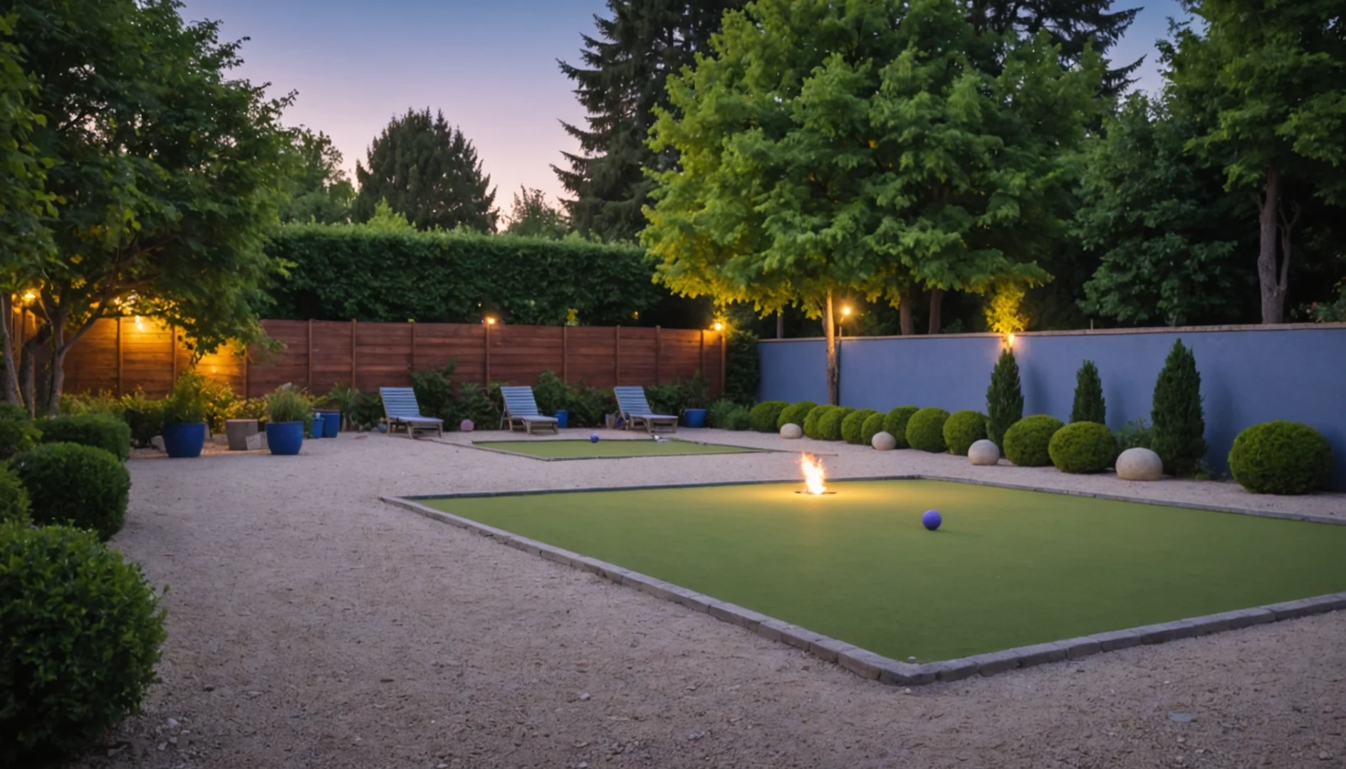 terrain de petanque éclairé