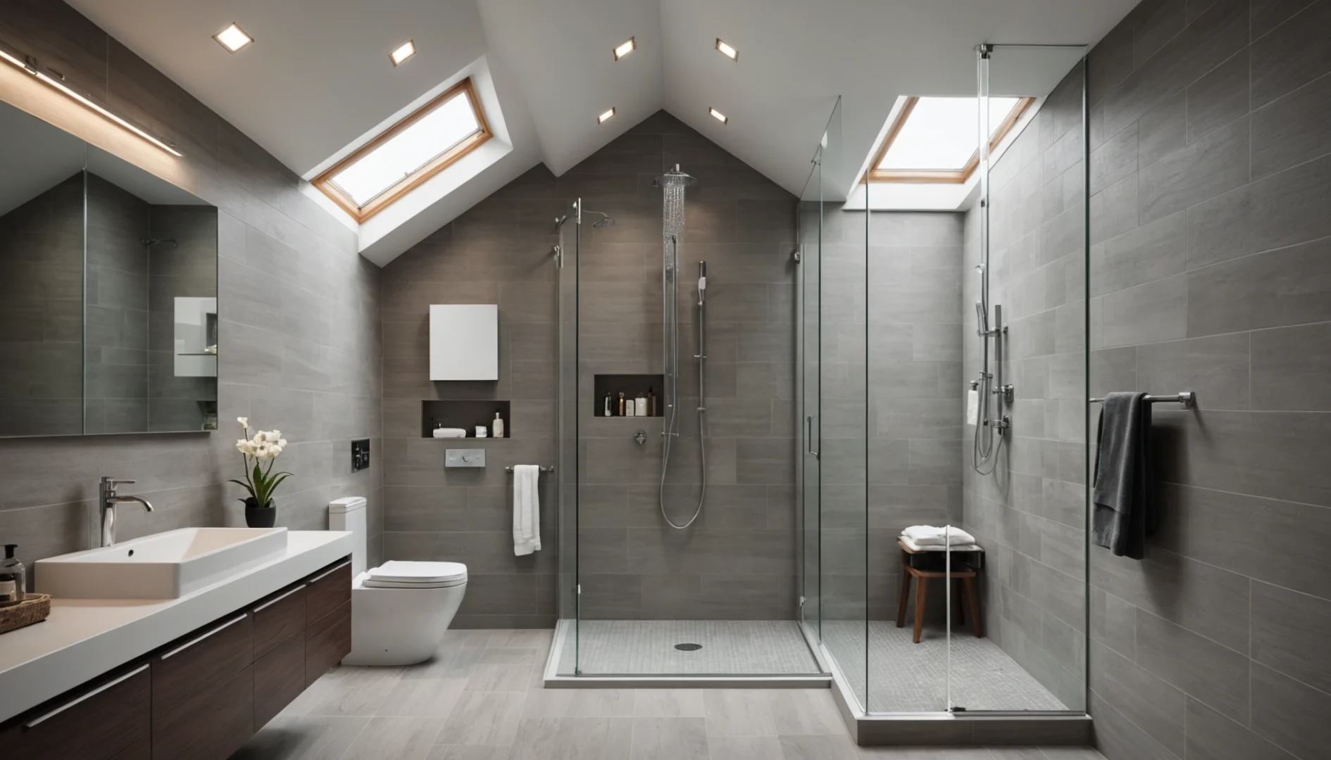 douche sous pente dans une petite salle de bain