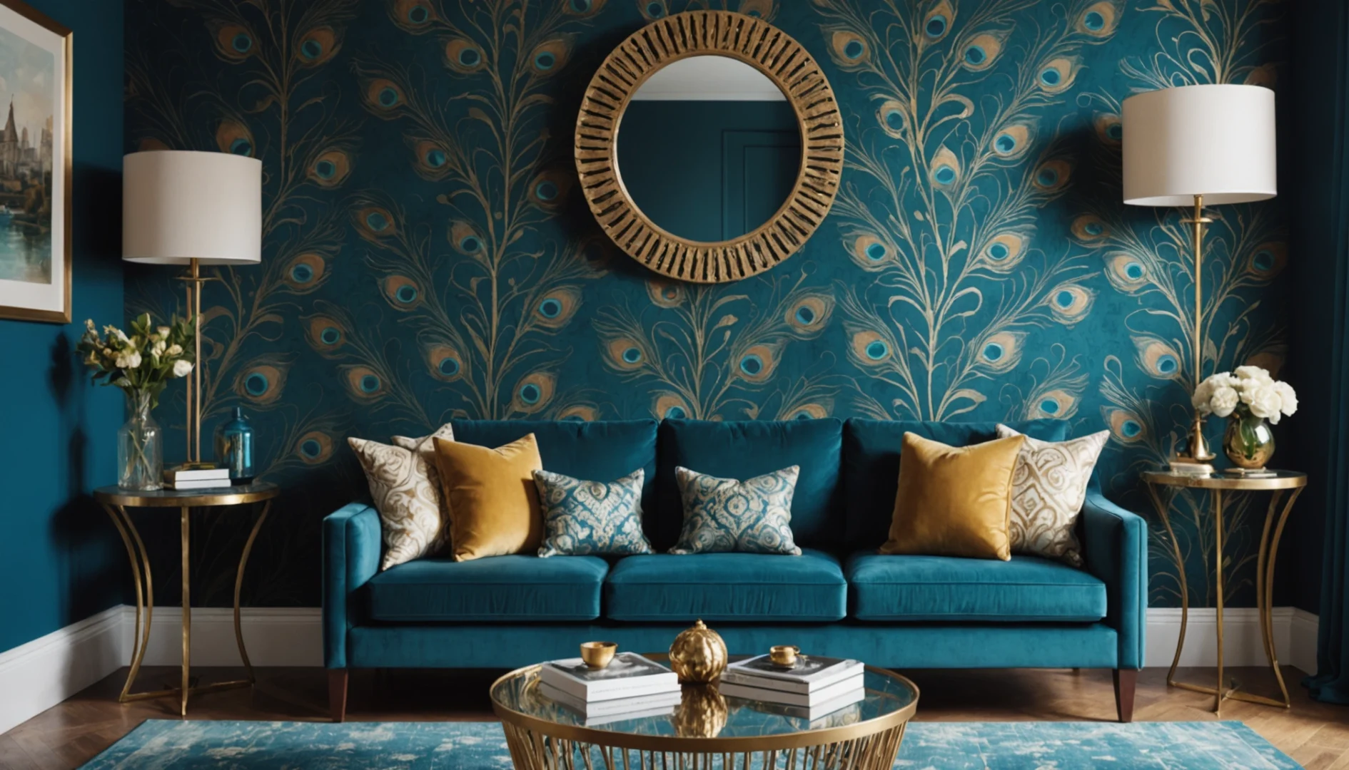 papier peint bleu paon