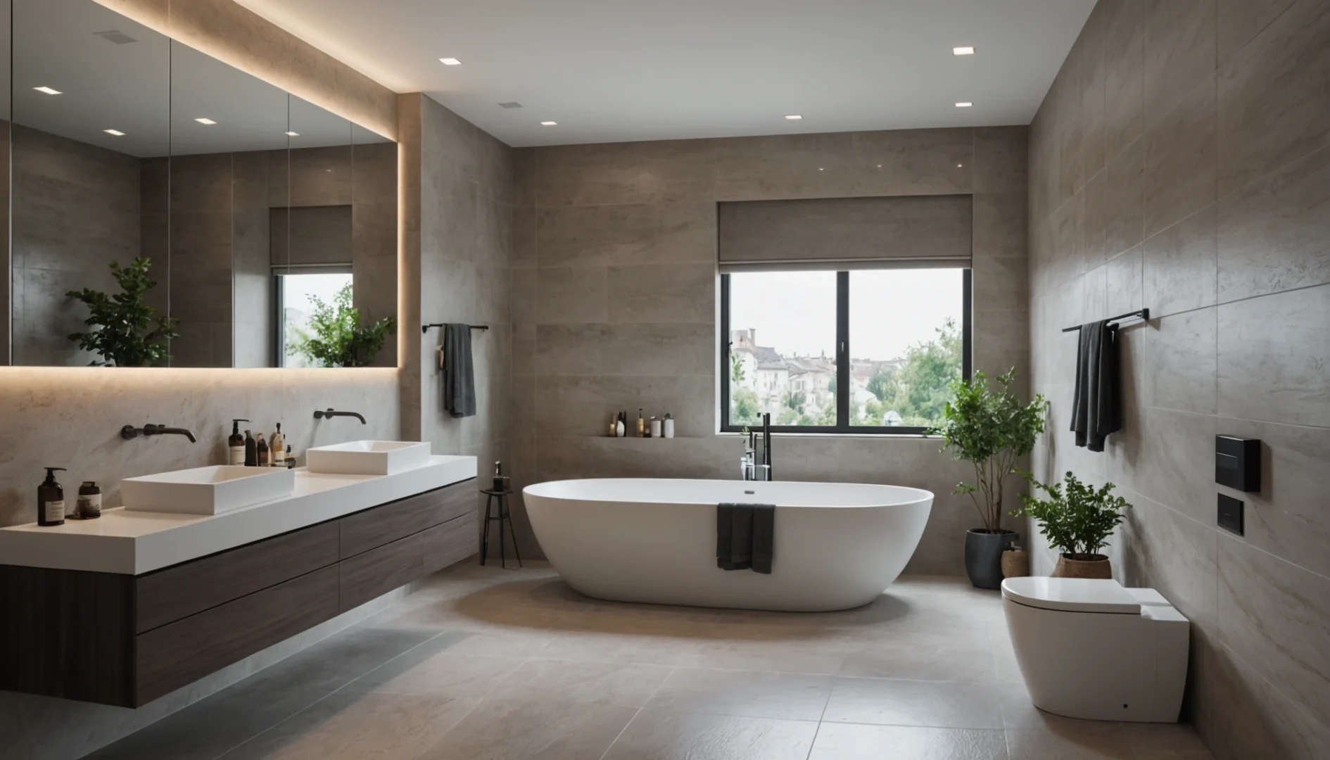 salle de bain avec grands carreaux