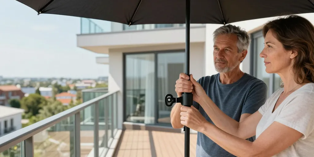 comment fixer un parasol sur un balcon